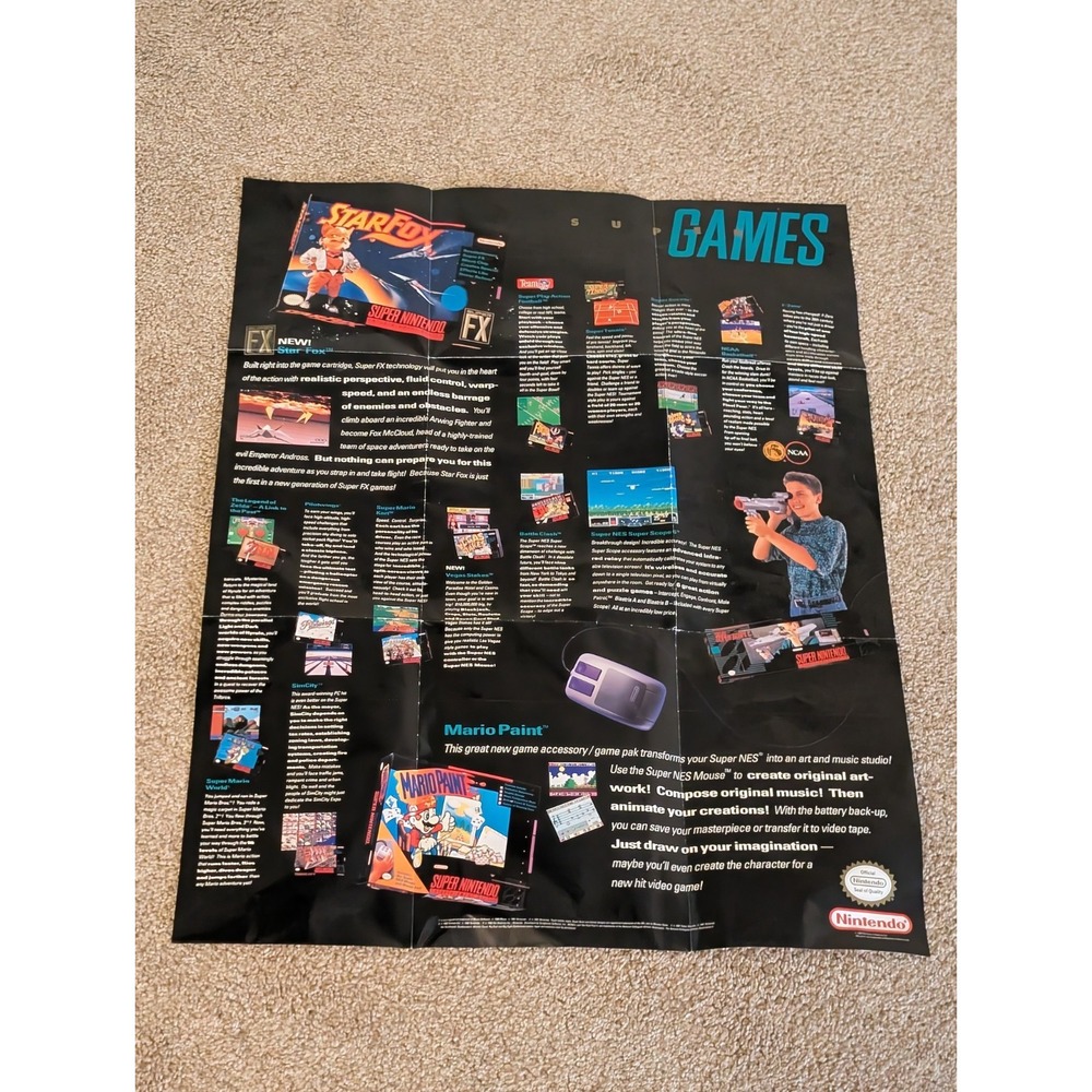 HW(A)-SNS-USA SNES Super Nintendo Wiring Poster Video Games Zelda System VTG 90s